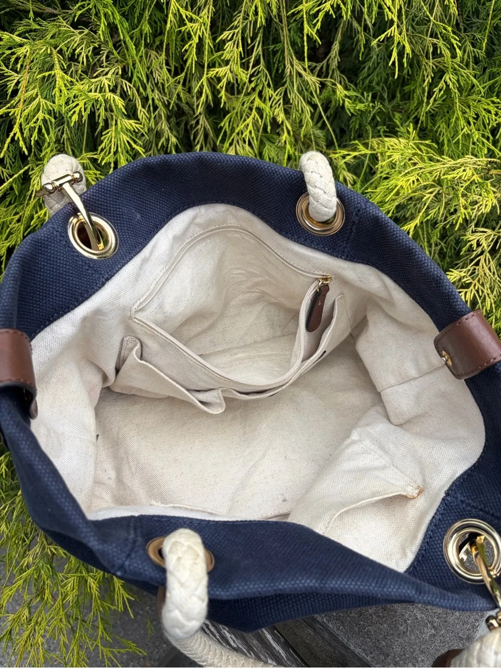 Michael Kors Marina Canvas Rope Handle Tote Navy